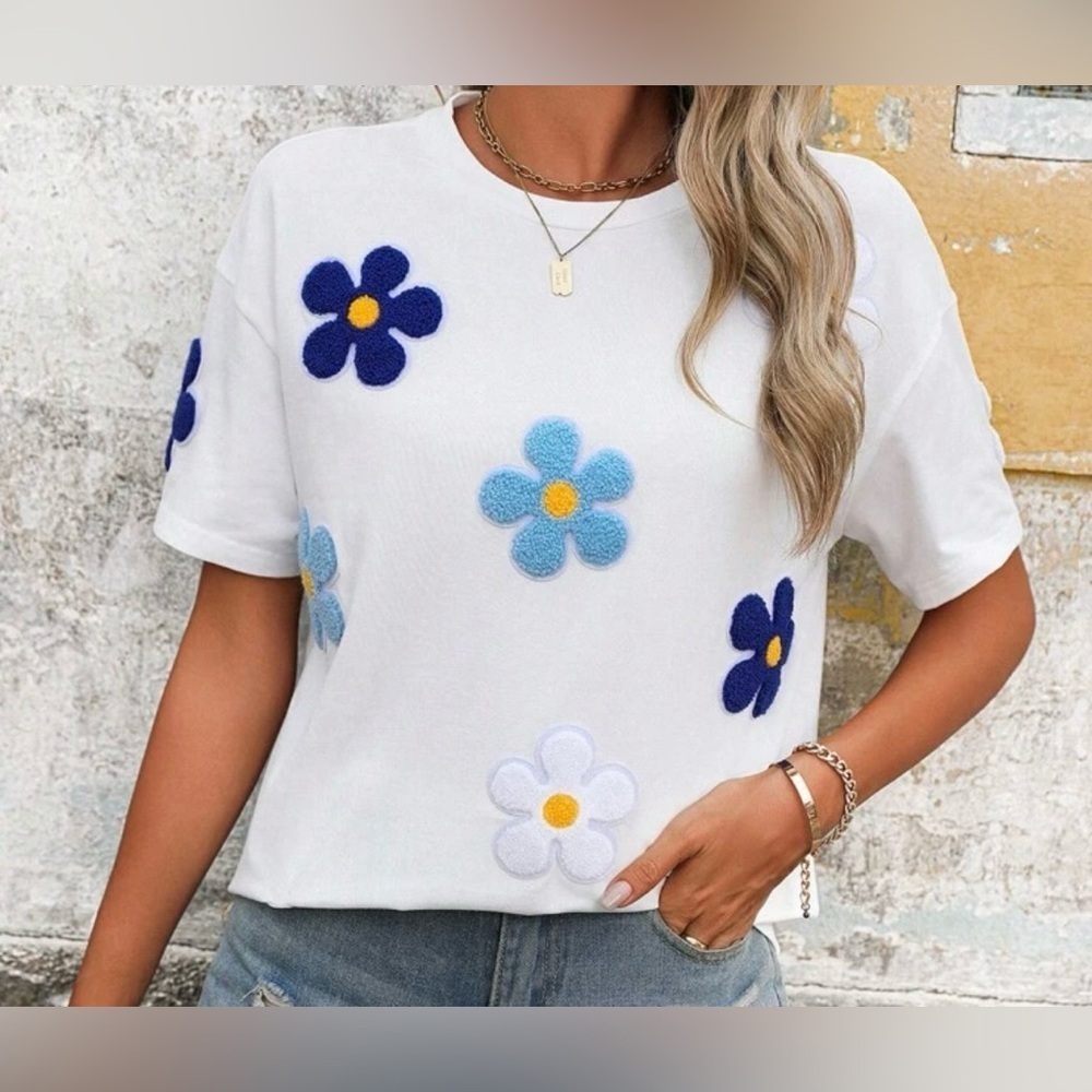 Floral Patched White Top